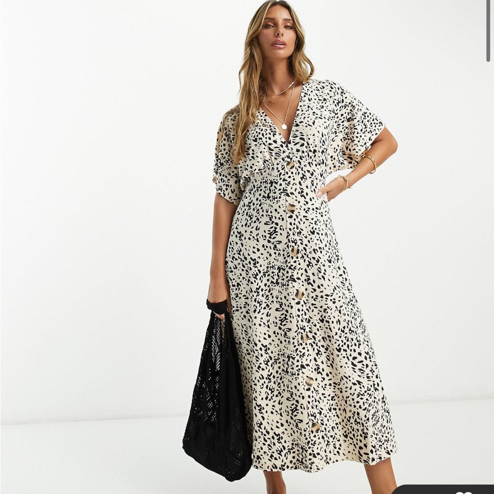 ASOS DESIGN flutter sleeve midi tea dress with buttons in animal
